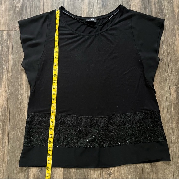 Taifun 80s Vtg Black Short Sleeves Round Neck Sequin Hem Women's Top T-Shirt L - Picture 11 of 11